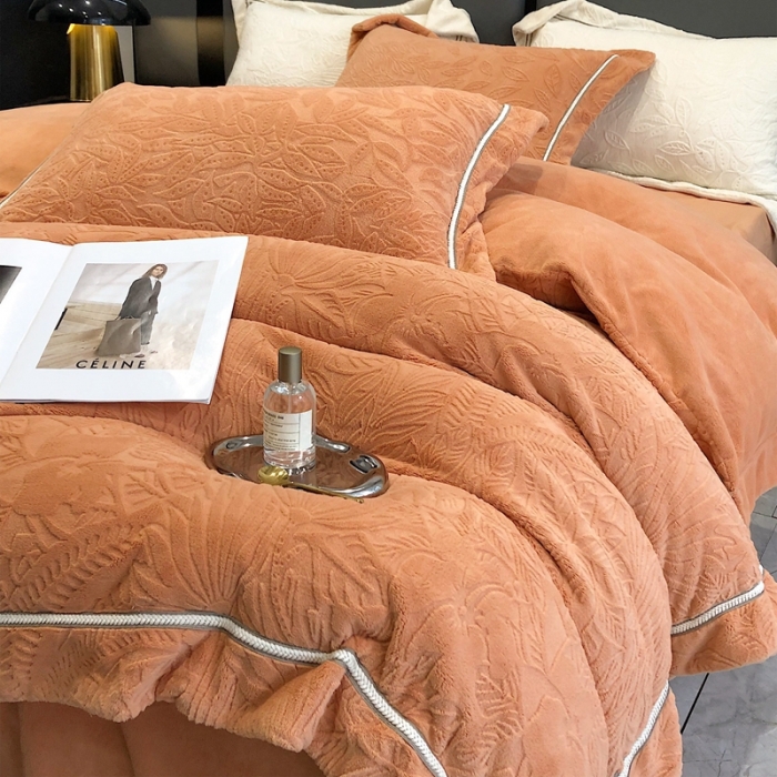 91家纺网 家纺一手货源 找家纺 沐白家纺 2022牛奶绒四件套-南茜 南茜-橙色