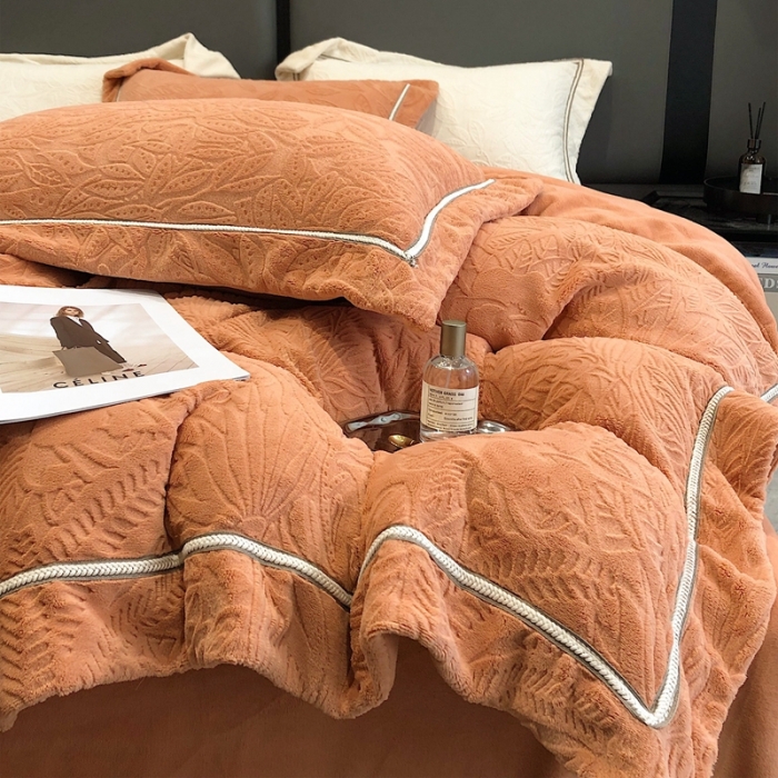 91家纺网 家纺一手货源 找家纺 沐白家纺 2022牛奶绒四件套-南茜 南茜-橙色