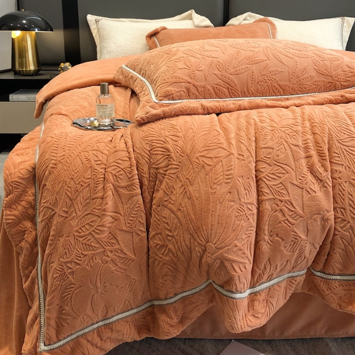 91家纺网 家纺一手货源 找家纺 沐白家纺 2022牛奶绒四件套-南茜 南茜-橙色