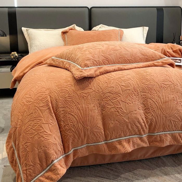 91家纺网 家纺一手货源 找家纺 沐白家纺 2022牛奶绒四件套-南茜 南茜-橙色