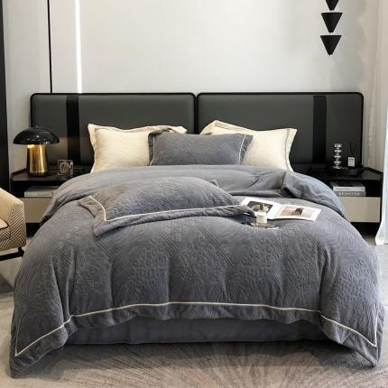 91家纺网 家纺一手货源 找家纺 沐白家纺 2022牛奶绒四件套-香榭丽 香榭丽-绅士灰