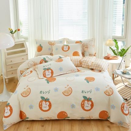 91家纺网 家纺一手货源 找家纺 总 洺兰2025全棉13070喷气印花四件套纯棉床单床笠款小清新花卉北欧风