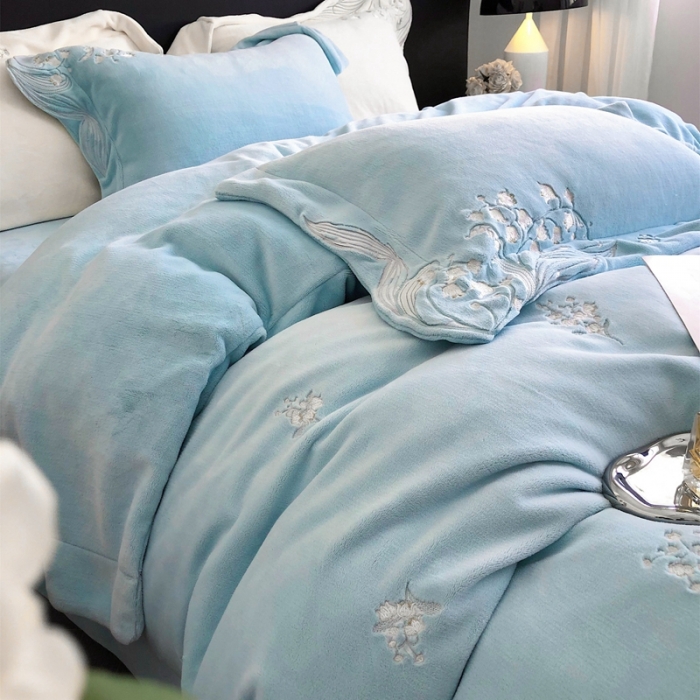 91家纺网 家纺一手货源 找家纺 沐白家纺 2022牛奶绒四件套-玉铃兰 玉铃兰-兰