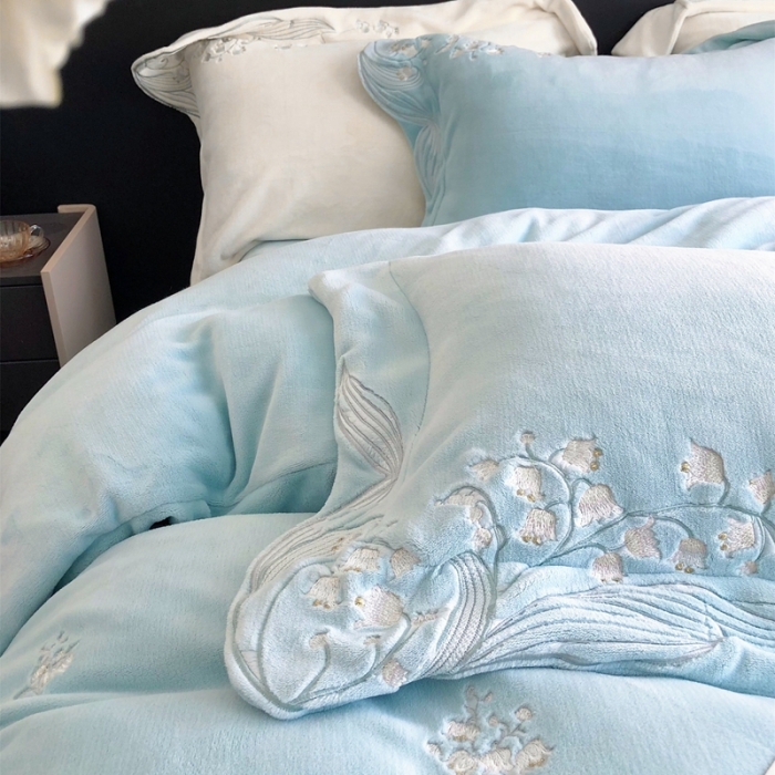 91家纺网 家纺一手货源 找家纺 沐白家纺 2022牛奶绒四件套-玉铃兰 玉铃兰-兰