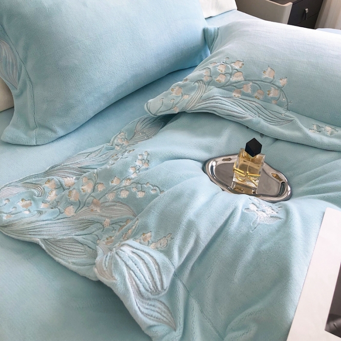 91家纺网 家纺一手货源 找家纺 沐白家纺 2022牛奶绒四件套-玉铃兰 玉铃兰-兰