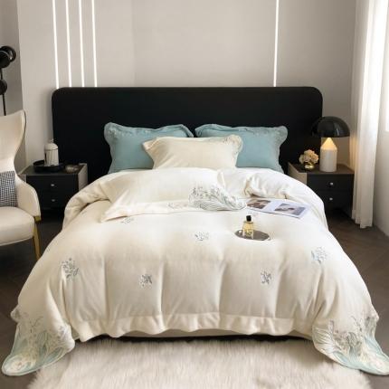 沐白家纺 2022牛奶绒四件套-玉铃兰 玉铃兰-奶白