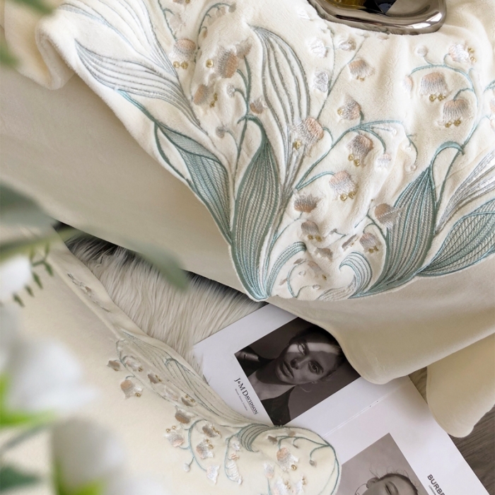 91家纺网 家纺一手货源 找家纺 沐白家纺 2022牛奶绒四件套-玉铃兰 玉铃兰-奶白