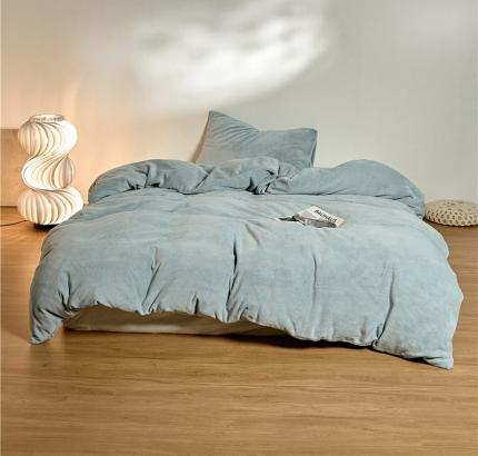 新款纯色牛奶绒被套 玉石蓝灰