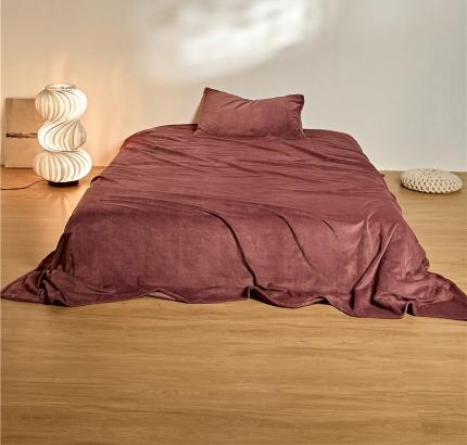 91家纺网 家纺一手货源 找家纺 新款纯色牛奶绒床单 酒红色