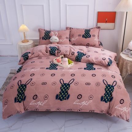 91家纺网 家纺一手货源 找家纺 乐居坊 2023新款高克重牛奶绒印花保暖四件套 潮牌兔