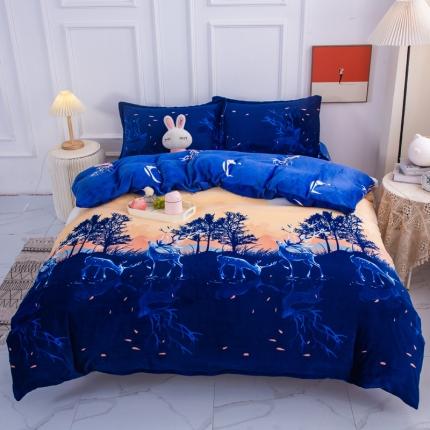 91家纺网 家纺一手货源 找家纺 乐居坊 2023新款高克重牛奶绒印花保暖四件套 麋鹿森林