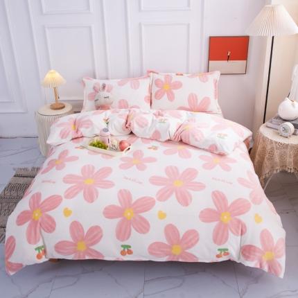 91家纺网 家纺一手货源 找家纺 乐居坊 2023新款高克重牛奶绒印花保暖四件套 浅浅花语-粉