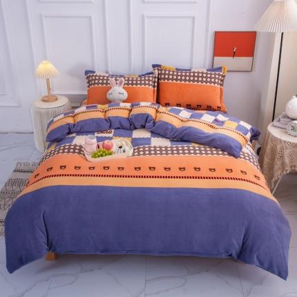 91家纺网 家纺一手货源 找家纺 乐居坊2022新款高克重牛奶绒印花保暖四件套 星光耀