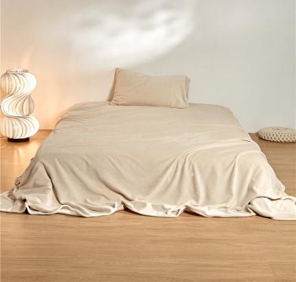 新款纯色牛奶绒床单 流苏奶白
