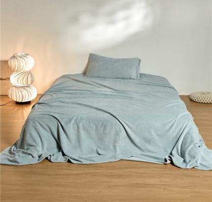 新款纯色牛奶绒床单 玉石蓝灰