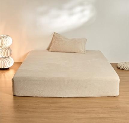 新款纯色230g牛奶绒床笠 流苏奶白