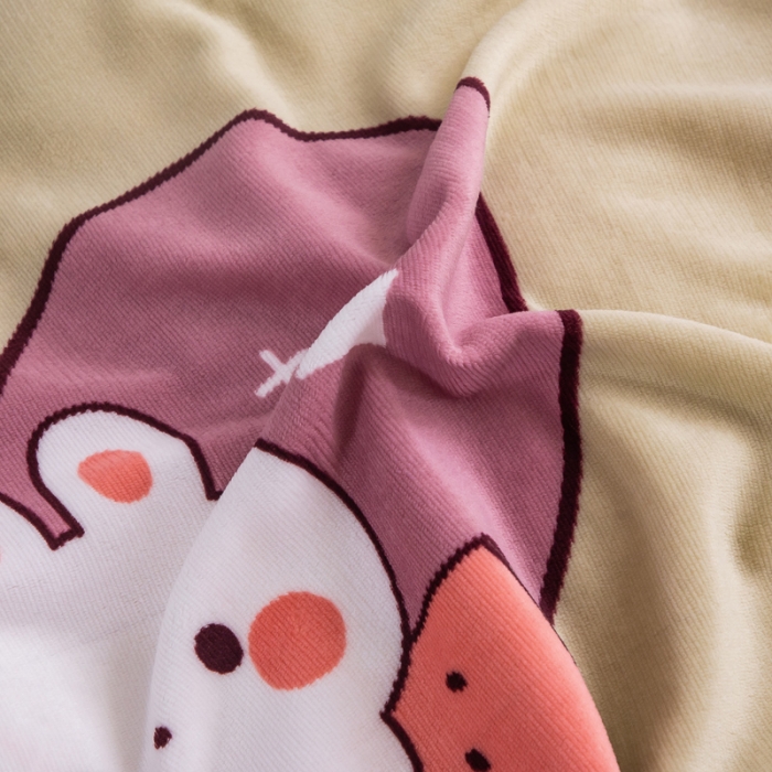 91家纺网 家纺一手货源 找家纺 乐居坊 2023新款高克重牛奶绒印花保暖四件套 爱心小兔