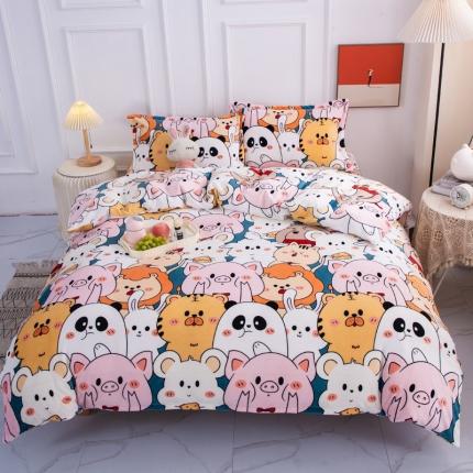 乐居坊 2023新款高克重牛奶绒印花保暖四件套 动物派对