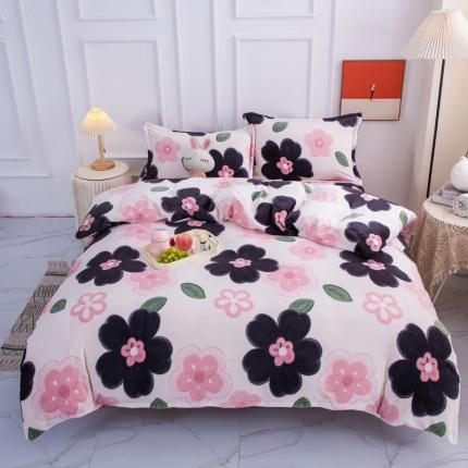 乐居坊 2022新款高克重牛奶绒印花保暖四件套 国色天香