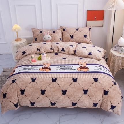 乐居坊 2022新款高克重牛奶绒印花保暖四件套 欢乐小熊