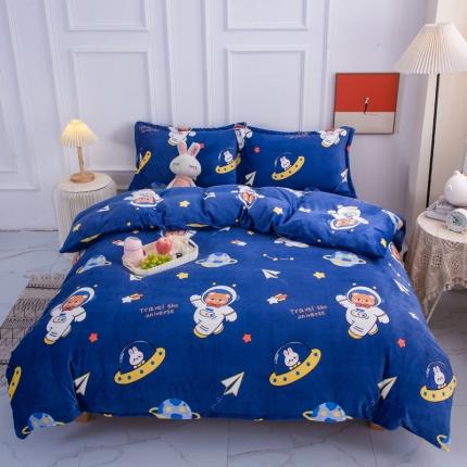 乐居坊 2022新款高克重牛奶绒印花保暖四件套 快乐星球