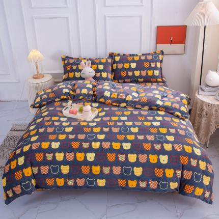 乐居坊 2022新款高克重牛奶绒印花保暖四件套 小熊软糖