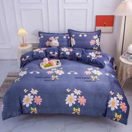 乐居坊 2022新款高克重牛奶绒印花保暖四件套 小情调