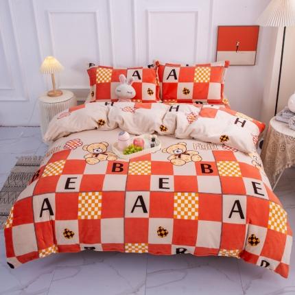 乐居坊 2023新款高克重牛奶绒印花保暖四件套 字母熊