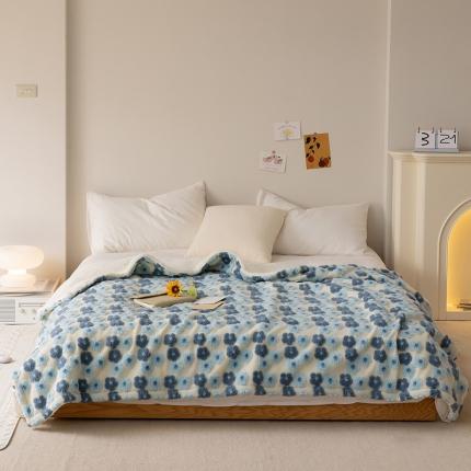 91家纺网 家纺一手货源 找家纺 萝莉 2023新款立体羊毛绒毯 提花兰色