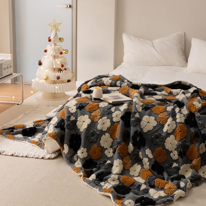 91家纺网 家纺一手货源 找家纺 萝莉 2023新款立体羊毛绒毯 提花灰色