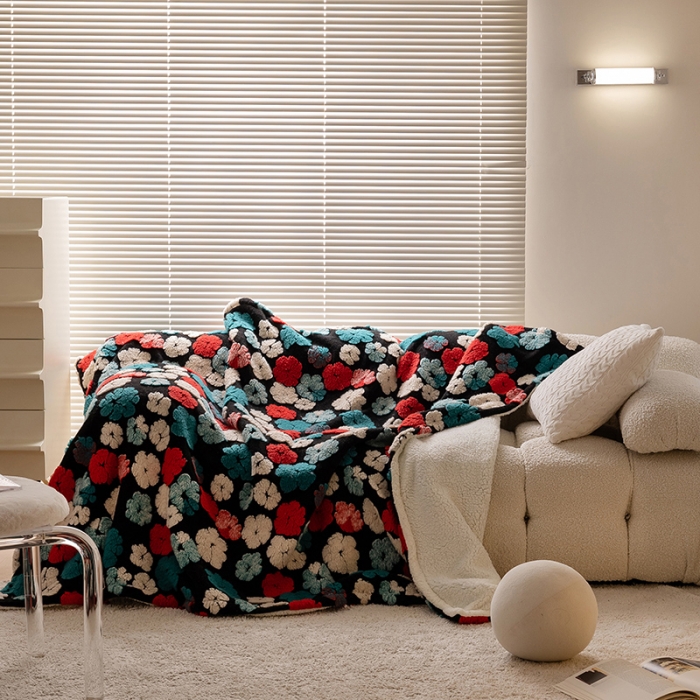 91家纺网 家纺一手货源 找家纺 萝莉 2023新款立体羊毛绒毯 提花绿色