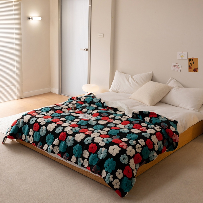 91家纺网 家纺一手货源 找家纺 萝莉 2023新款立体羊毛绒毯 提花绿色