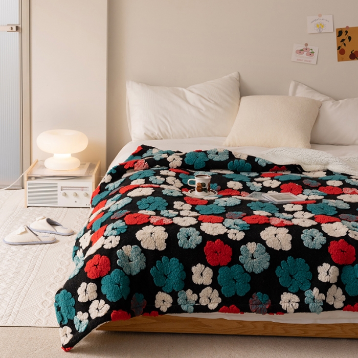 91家纺网 家纺一手货源 找家纺 萝莉 2023新款立体羊毛绒毯 提花绿色