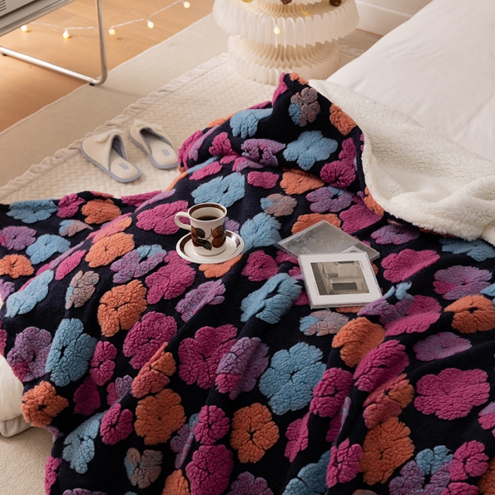 91家纺网 家纺一手货源 找家纺 萝莉 2023新款立体羊毛绒毯 提花紫色