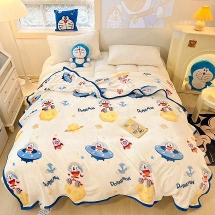 （总）桃子330g双面印花A类叮当猫宝宝绒牛奶绒毯子