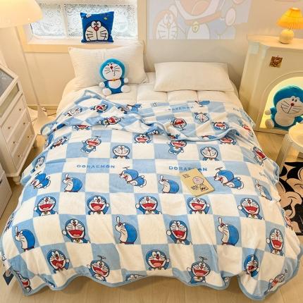 桃子330g双面印花A类叮当猫宝宝绒牛奶绒毯子 格子叮当