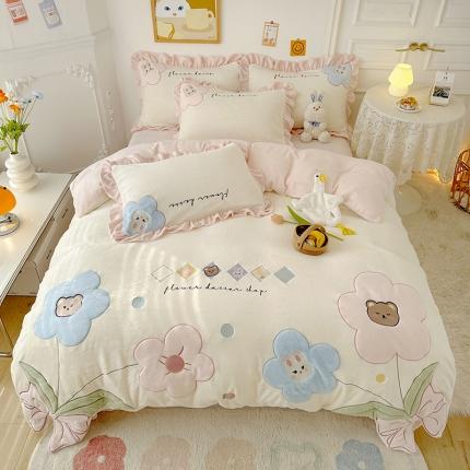 柠馨 2022新款230g牛奶绒贴布绣花可爱卡通四件套可爱多