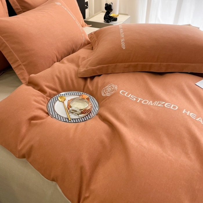 91家纺网 家纺一手货源 找家纺 AB家纺 2022新款全棉生态磨毛刺绣四件套 焦糖-米卡