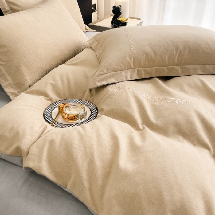 91家纺网 家纺一手货源 找家纺 AB家纺 2022新款全棉生态磨毛刺绣四件套 米卡-浅灰