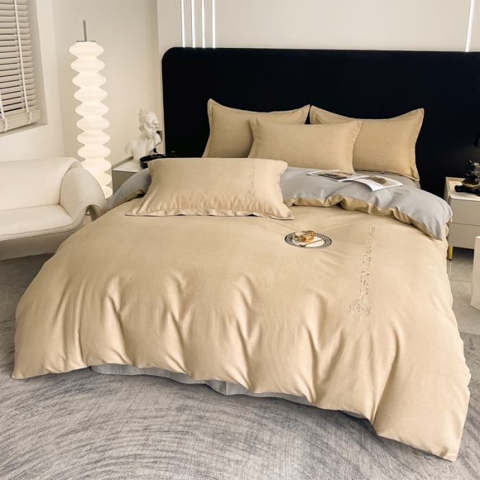 91家纺网 家纺一手货源 找家纺 AB家纺 2022新款全棉生态磨毛刺绣四件套 米卡-浅灰