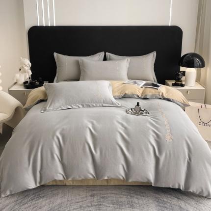 AB家纺 2022新款全棉生态磨毛刺绣四件套 浅灰-米卡