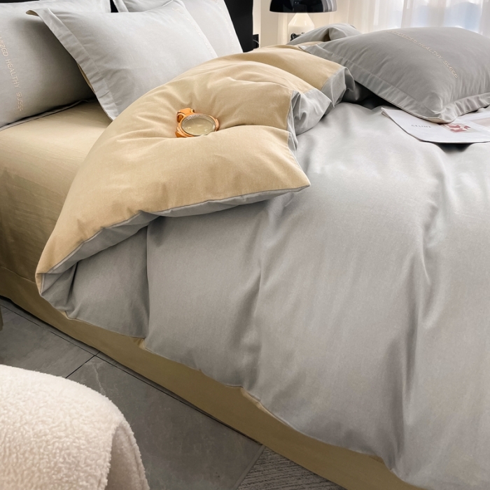 91家纺网 家纺一手货源 找家纺 AB家纺 2022新款全棉生态磨毛刺绣四件套 浅灰-米卡