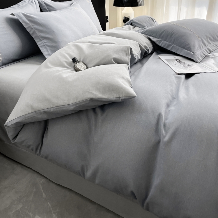 91家纺网 家纺一手货源 找家纺 AB家纺 2022新款全棉生态磨毛刺绣四件套 绅士灰-浅灰