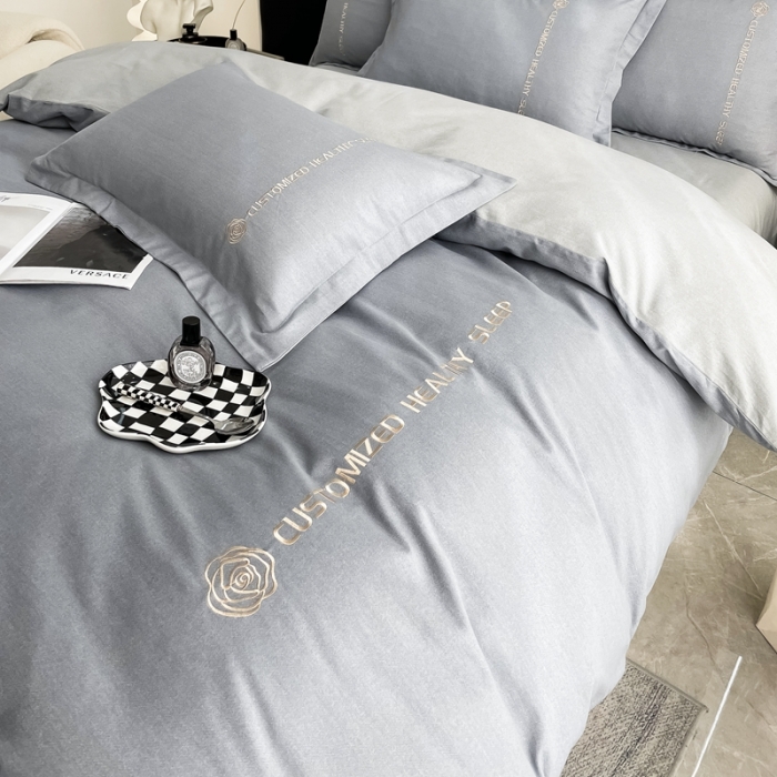 91家纺网 家纺一手货源 找家纺 AB家纺 2022新款全棉生态磨毛刺绣四件套 绅士灰-浅灰