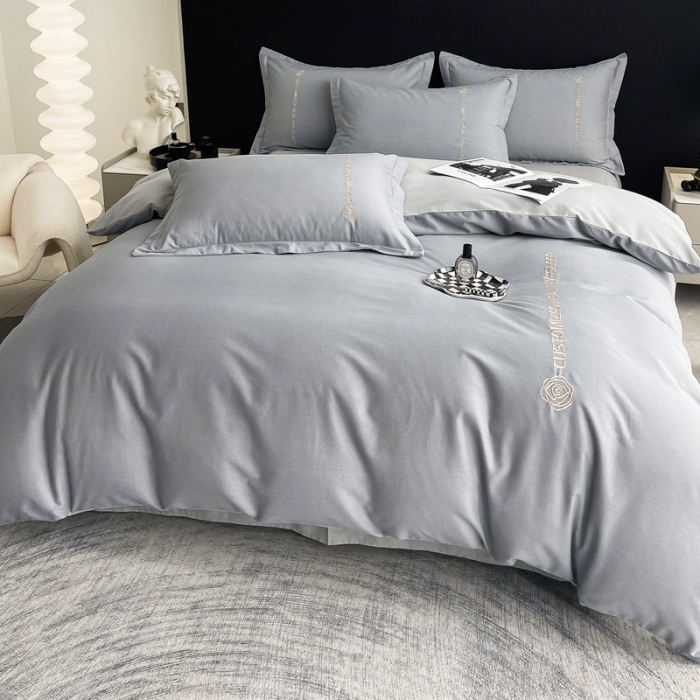 91家纺网 家纺一手货源 找家纺 AB家纺 2022新款全棉生态磨毛刺绣四件套 绅士灰-浅灰