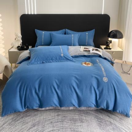 AB家纺 2022新款全棉生态磨毛刺绣四件套 月光蓝-绅士灰