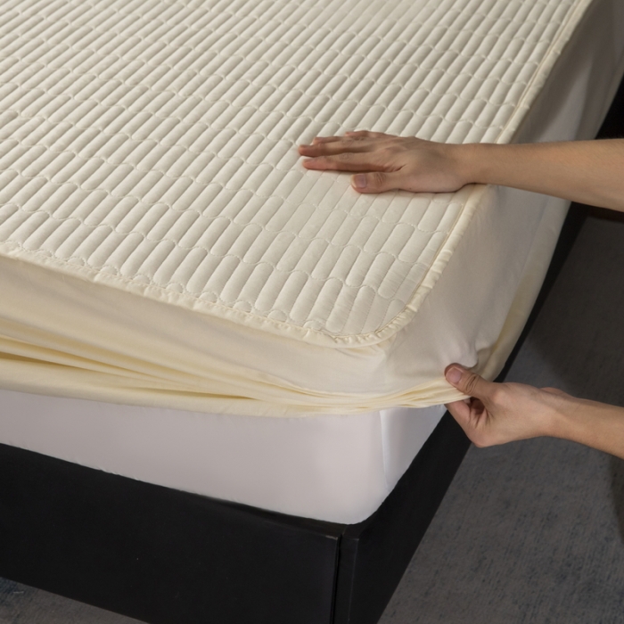 91家纺网 家纺一手货源 找家纺 三味舒屋 2024新款加高全棉夹棉床笠床垫保护罩床罩 米黄