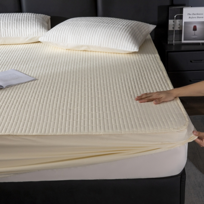 91家纺网 家纺一手货源 找家纺 三味舒屋 2024新款加高全棉夹棉床笠床垫保护罩床罩 米黄