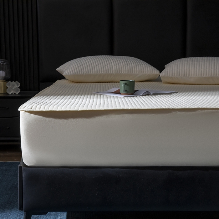 91家纺网 家纺一手货源 找家纺 三味舒屋 2024新款加高全棉夹棉床笠床垫保护罩床罩 米黄