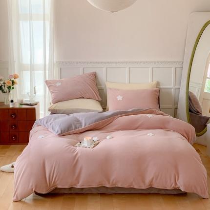 时年 2022新款牛奶绒毛巾绣四件套 幻梦星空-粉